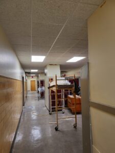 The hallway of a school is being renovated.