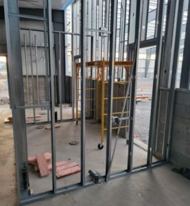 A metal frame in a building.
