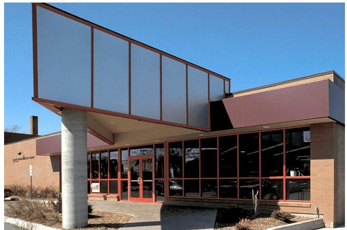 Modern commercial building with glass facade