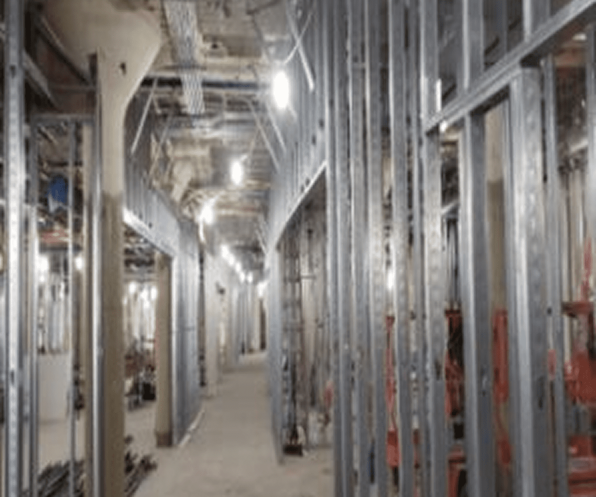 Construction site with metal framing