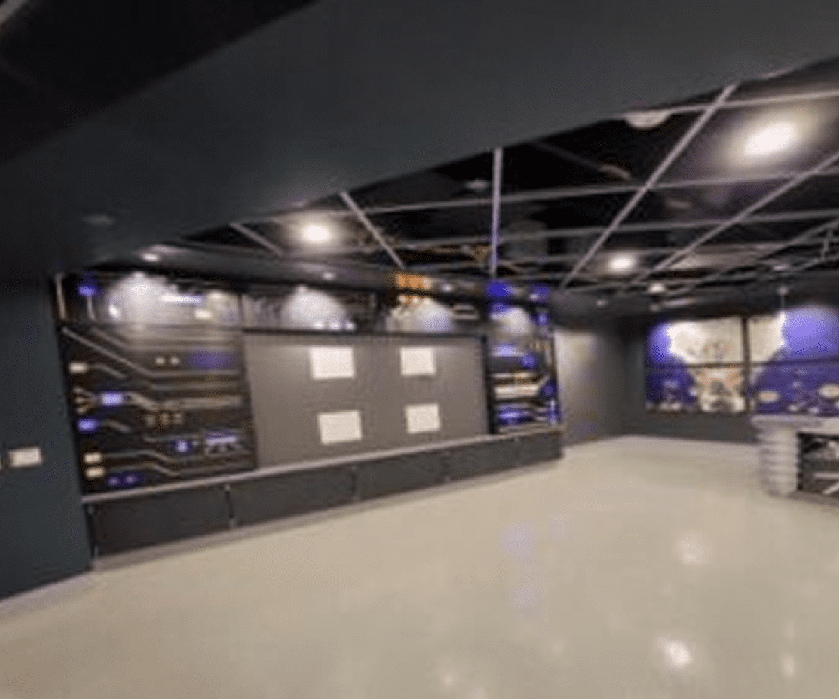 Futuristic room with illuminated ceiling