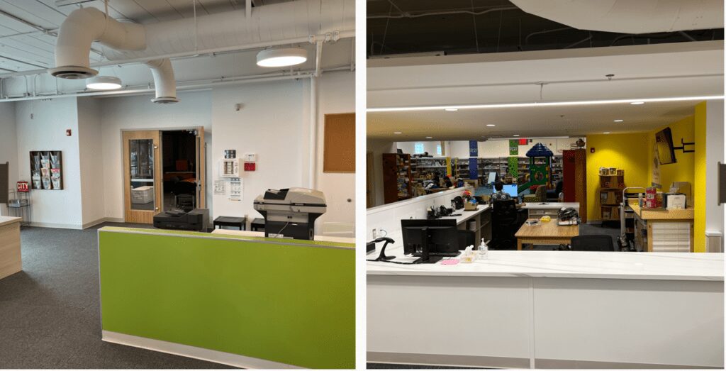 Modern office interior with yellow accents