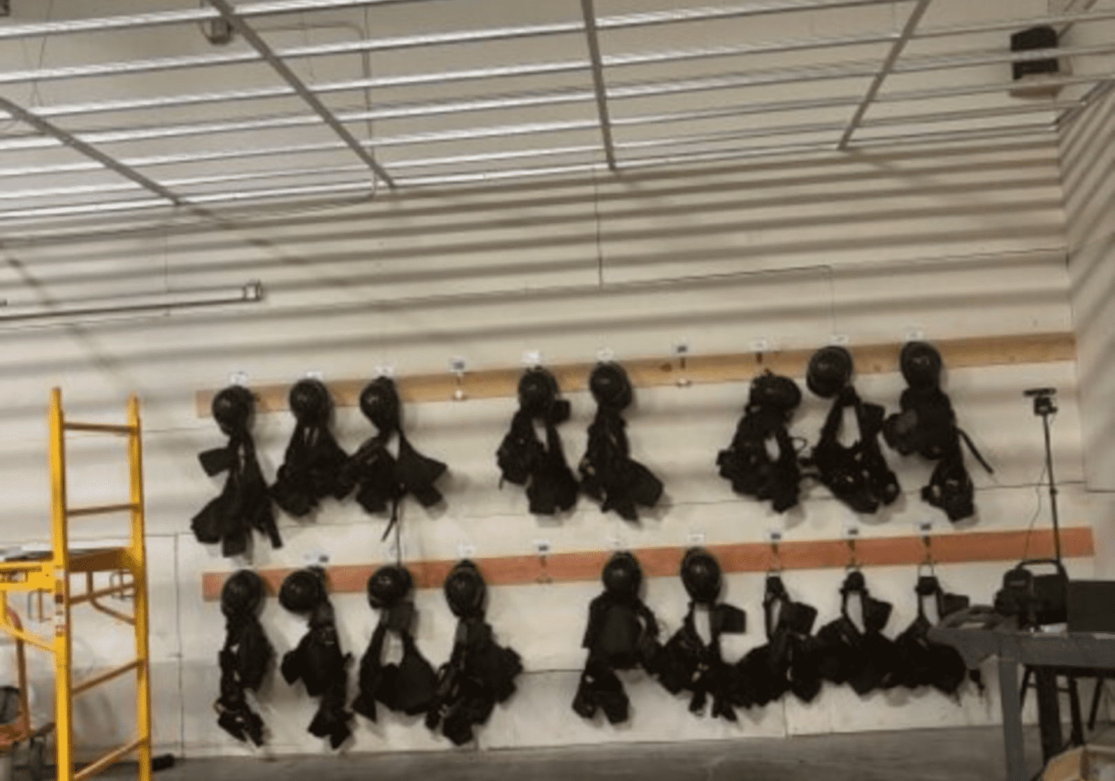 Wall-mounted equipment in industrial space